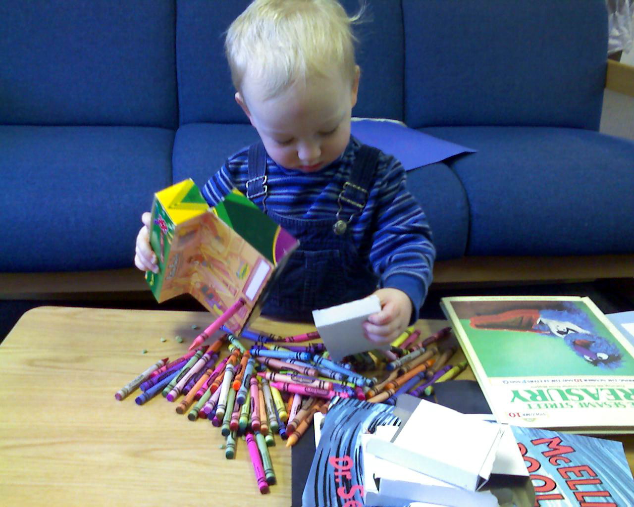 Tim dumps the crayons
