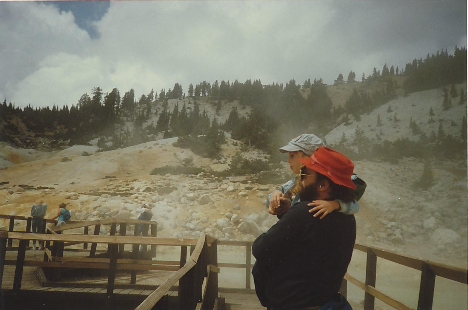 Jacob's mom, Janelle, when she was six years old, with Neil at Bumpas Hell, Lassen National Park